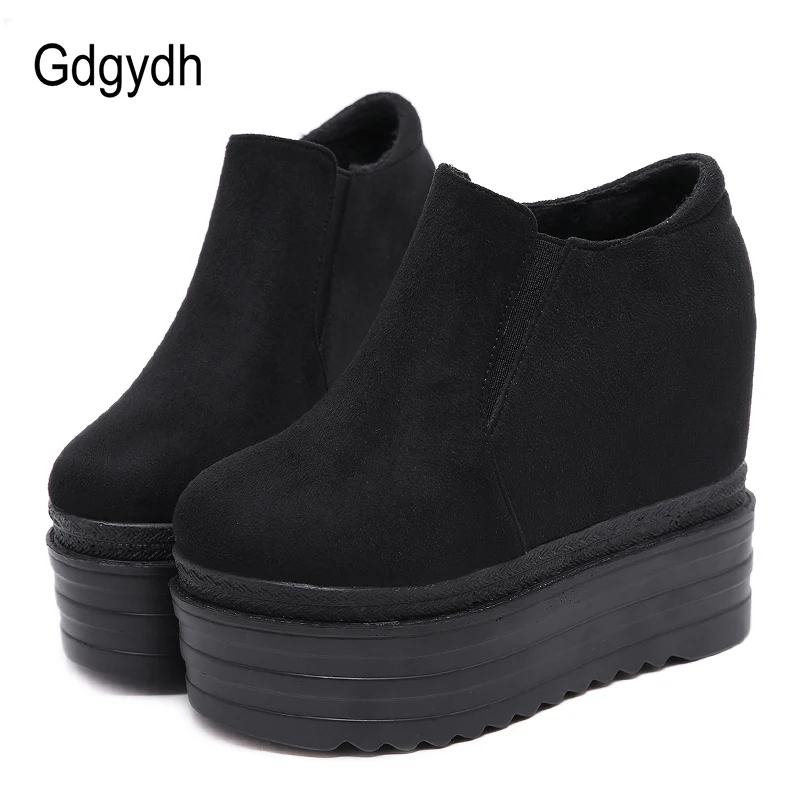 

Gdgydh Platform Ankle Shoes Women Boots Wedges Suede Black Height Increasing 2019 Spring Shallow Ladies Footwear High Quality