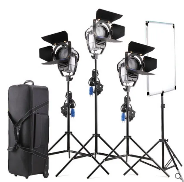 3pcs 100W LED Studio Fresnel Spotlight Dimmer 3200-5500K with Light Stand Flag Reflector Carry bag  - 32331978936