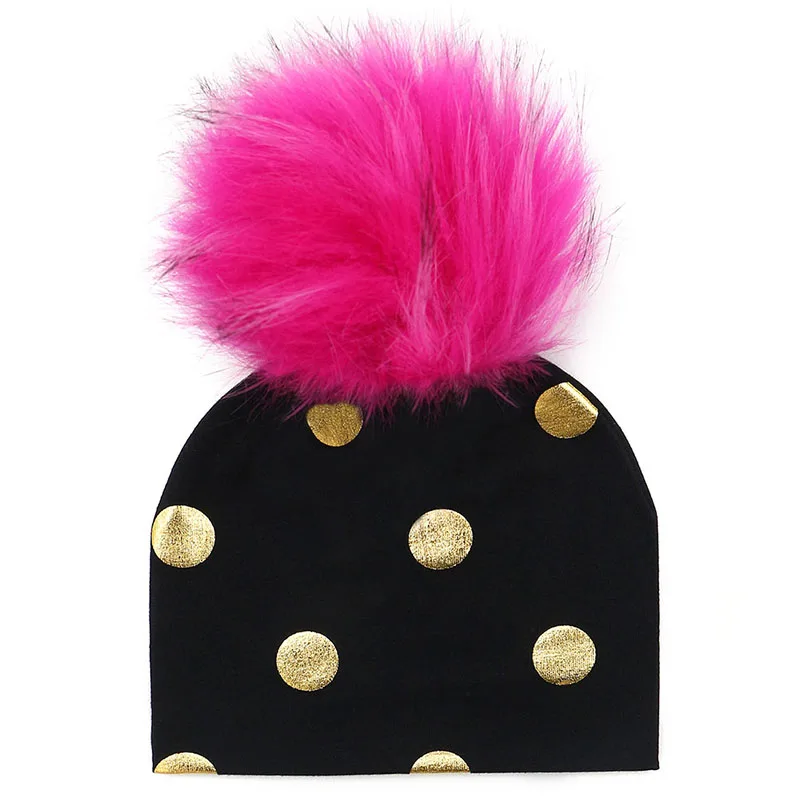 GZHilovingL Brand Newborn Kids Baby Boys Girls Warm Winter Spotted Cotton Beanie Fur Pom Pom Bobble Hat Cap Winter Warm Hat