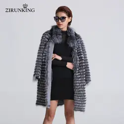 Zirunking Для женщин натуральная черно-бурая лиса мех пальто Модные Меховая куртка в полоску стильное пальто Для женщин лисий мех верхняя
