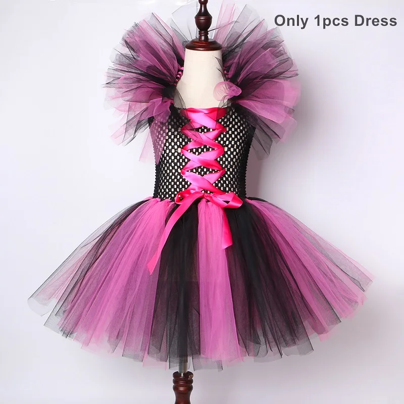 Платье-пачка ведьмы для девочек ярко-розовый и черный детский карнавальный костюм ведьмы для косплея, Детские праздничные платья для девочек, От 2 до 12 лет - Цвет: Only 1pcs Dress