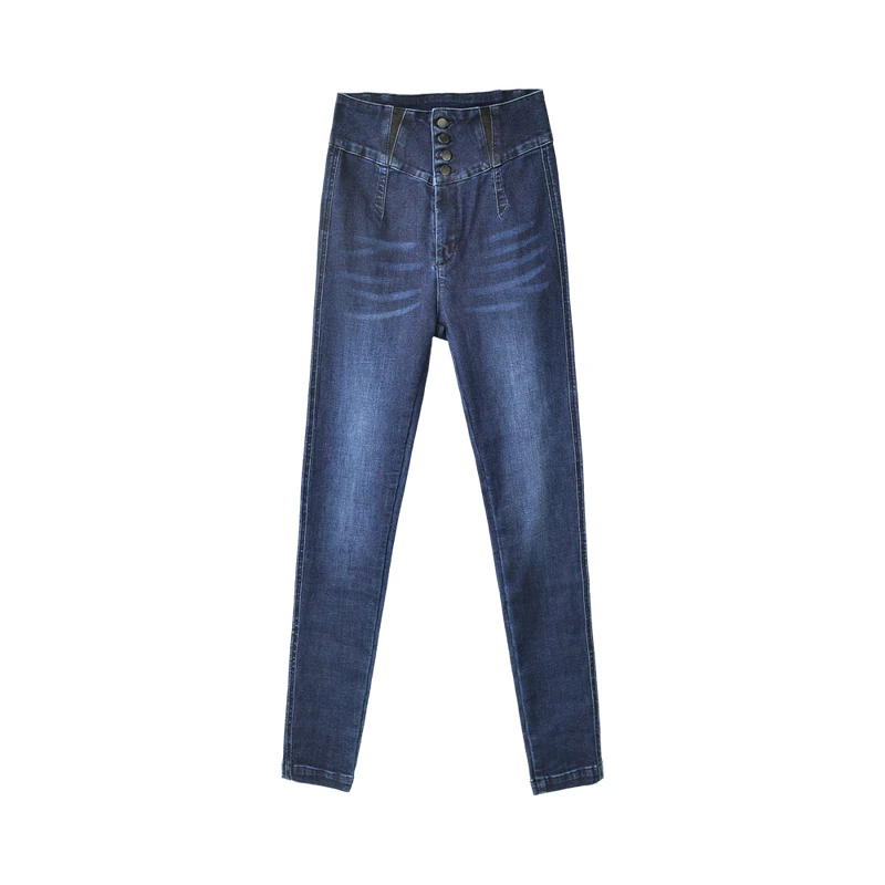 Dabuwawa осенние брюки-карандаш женские новые узкие джинсы с высокой талией синие джинсы с карманами на молнии женские джинсовые повседневные брюки - Цвет: Denim Blue