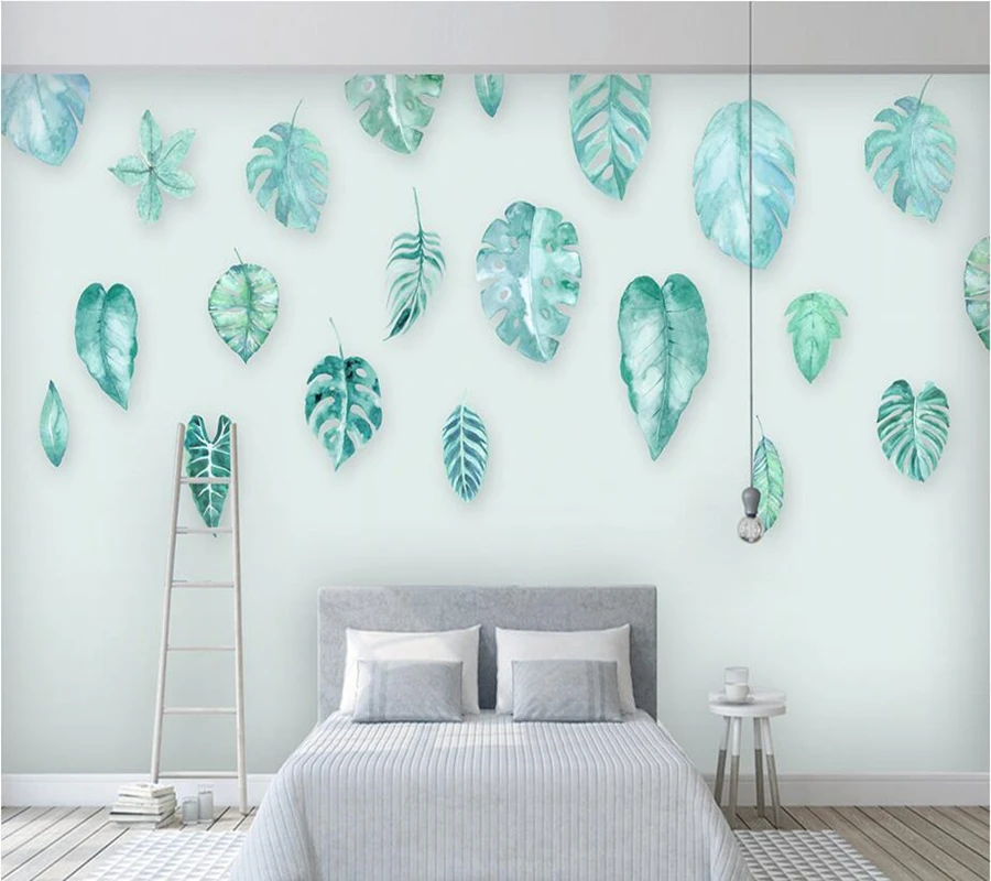 Custom Modern hand drawn leaves abstract wallpaper papel de parede