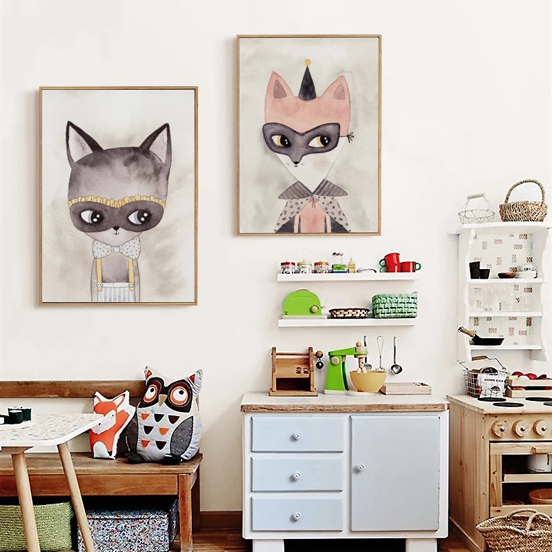07G-Watercolor-Cartoon-Animal-Thieves-Fly-Mouse-A4-A3-A2-Canvas-Painting-Art-Print-Poster-Picture (1)