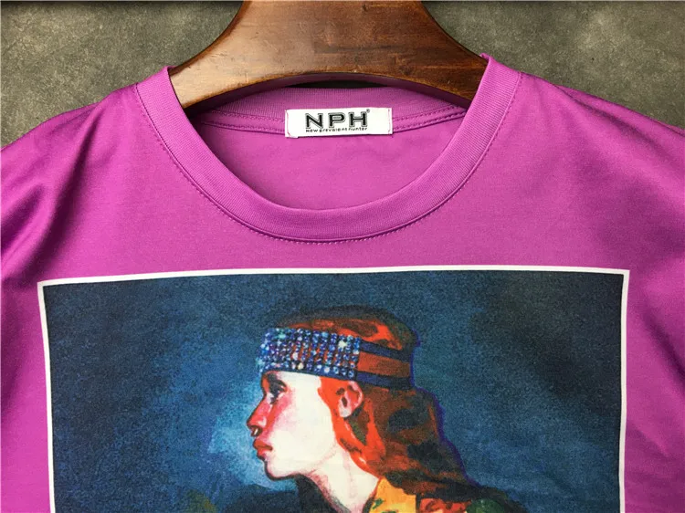 Новинка 19ss мужские фиолетовые футболки с изображением портрета джентльмена, футболка в стиле хип-хоп, уличные хлопковые футболки для скейтборда, футболка# F91