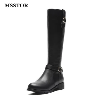 

MSSTOR Buckle Strap Black Chelsea Boots Women Round Toe Elegant Short Plush Knee High Boots Zipper Casual Whiter 2018 Boots 4CM