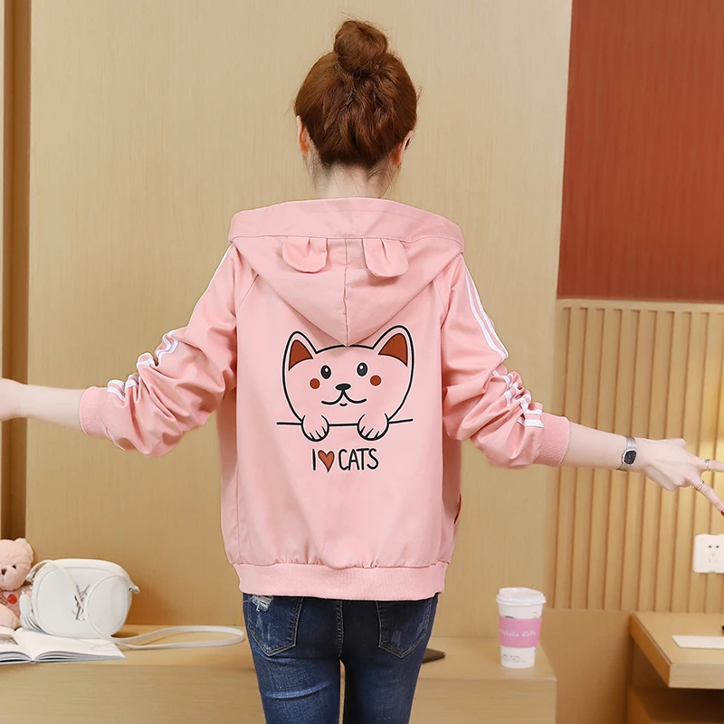 

Girl's Junior High School Students Middle School Students Cute Girl's Jacket Printed cute cat Outerwear Womens Ladies Jackets