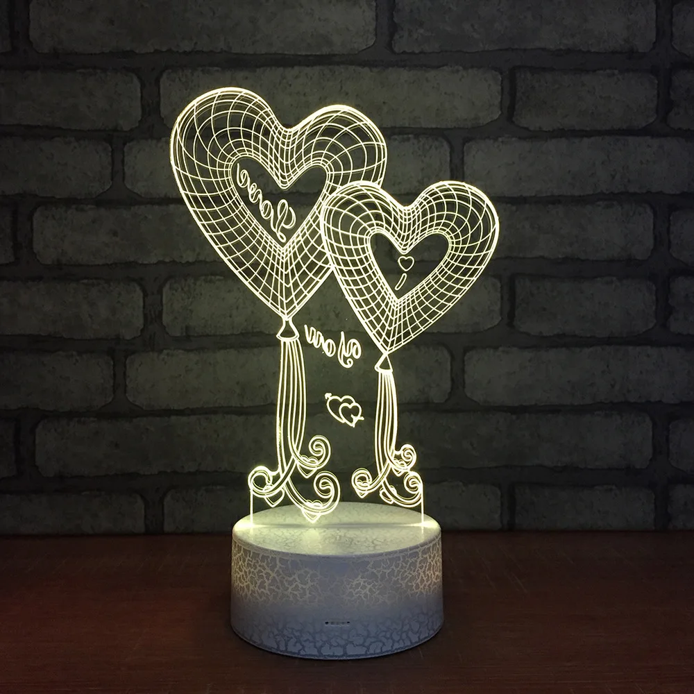 В форме сердца подарок ночная лампа трещины база Usb 3d лампа креативная красочная сенсорная светодиодная акриловая Ночная Usb Светодиодная лампа