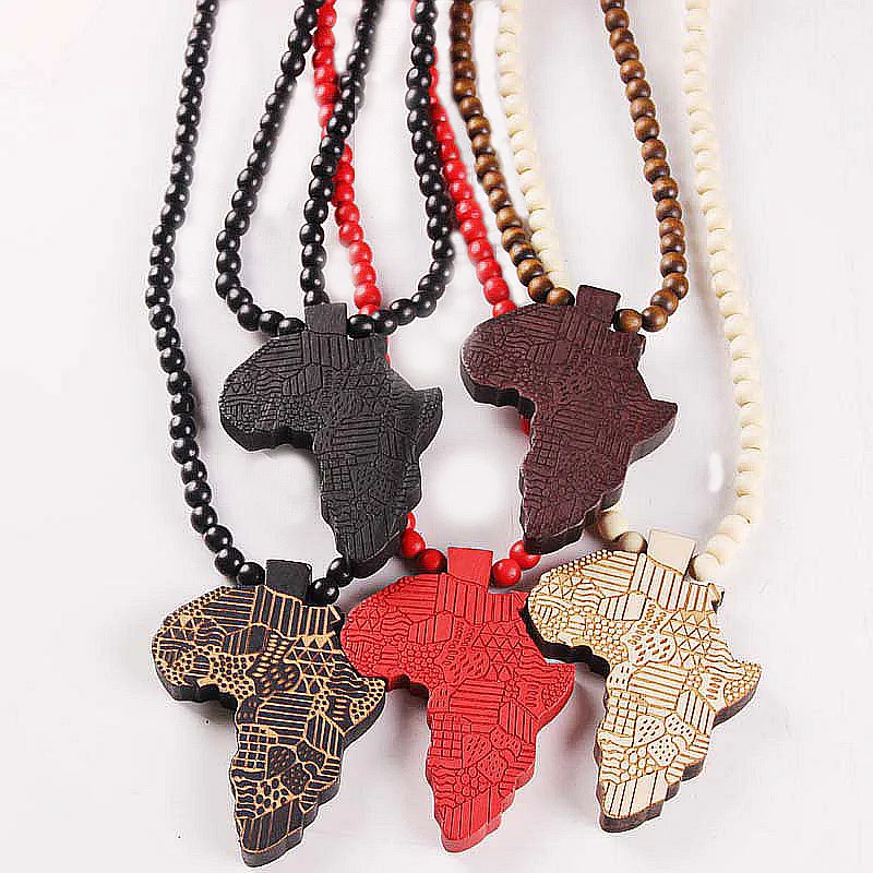 

Casual Sporty Wooden Map of Africa Necklace Chain Beads Long Necklaces & Pendants For Women Men Jewelry Fashion Friendship Gift