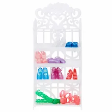 2 предмета = 1x белого цвета, доступен в 5 Слои стойка для обуви с Кукольный домик обувной шкаф+ случайный 12x Смешанные Стиль обувь для куклы Барби аксессуары детские игрушки