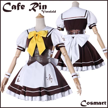 

Anime Vocaloid Figure Rin Cafe Coffee Maid Lolita Gothic Dress Uniform Halloween cosplay costumes for women New 2017 free ship