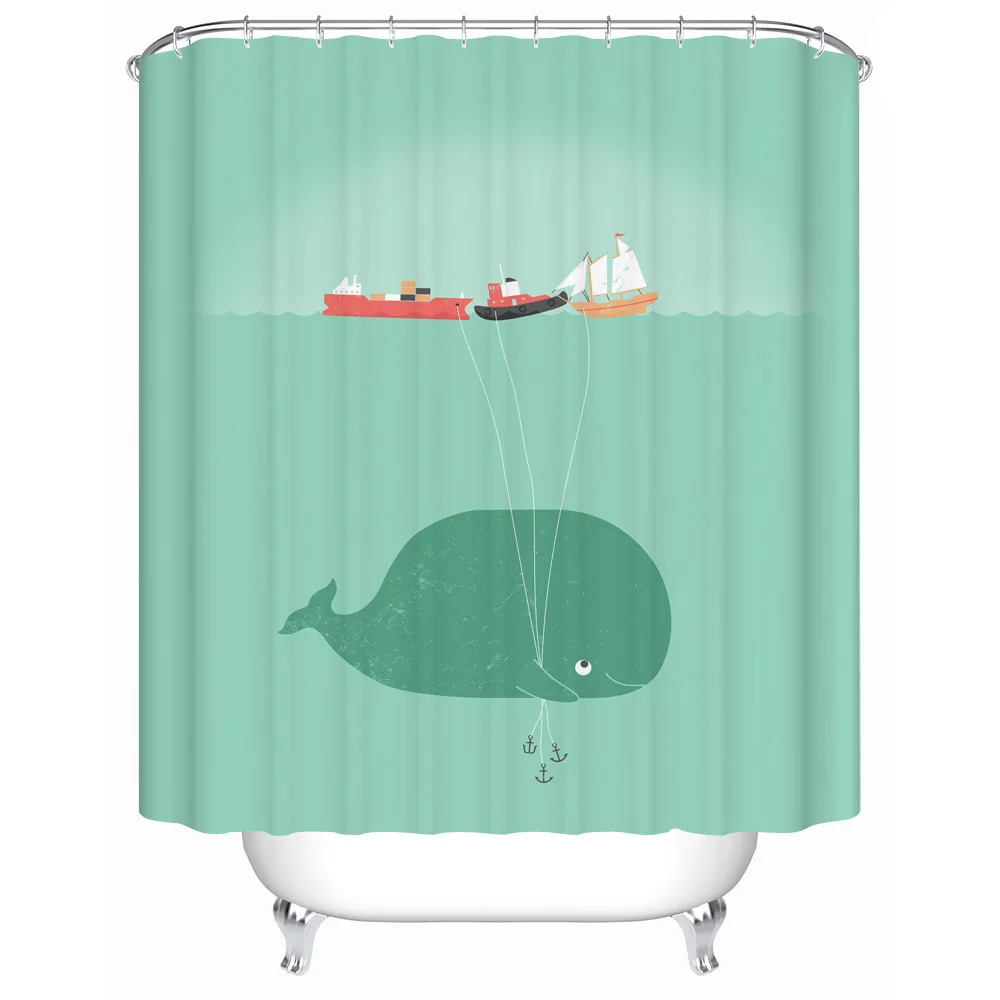 2016 New Naughty Cute Whale Waterproof Shower Curtain Bathroom Curtain