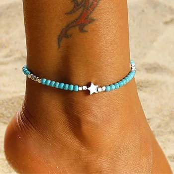 

Vintage Handmade Weave Anklets for Women Bohemian Stone Beads Star Anklet Summer Beach Bracelet Ankle on Leg Boho Foot Jewelry