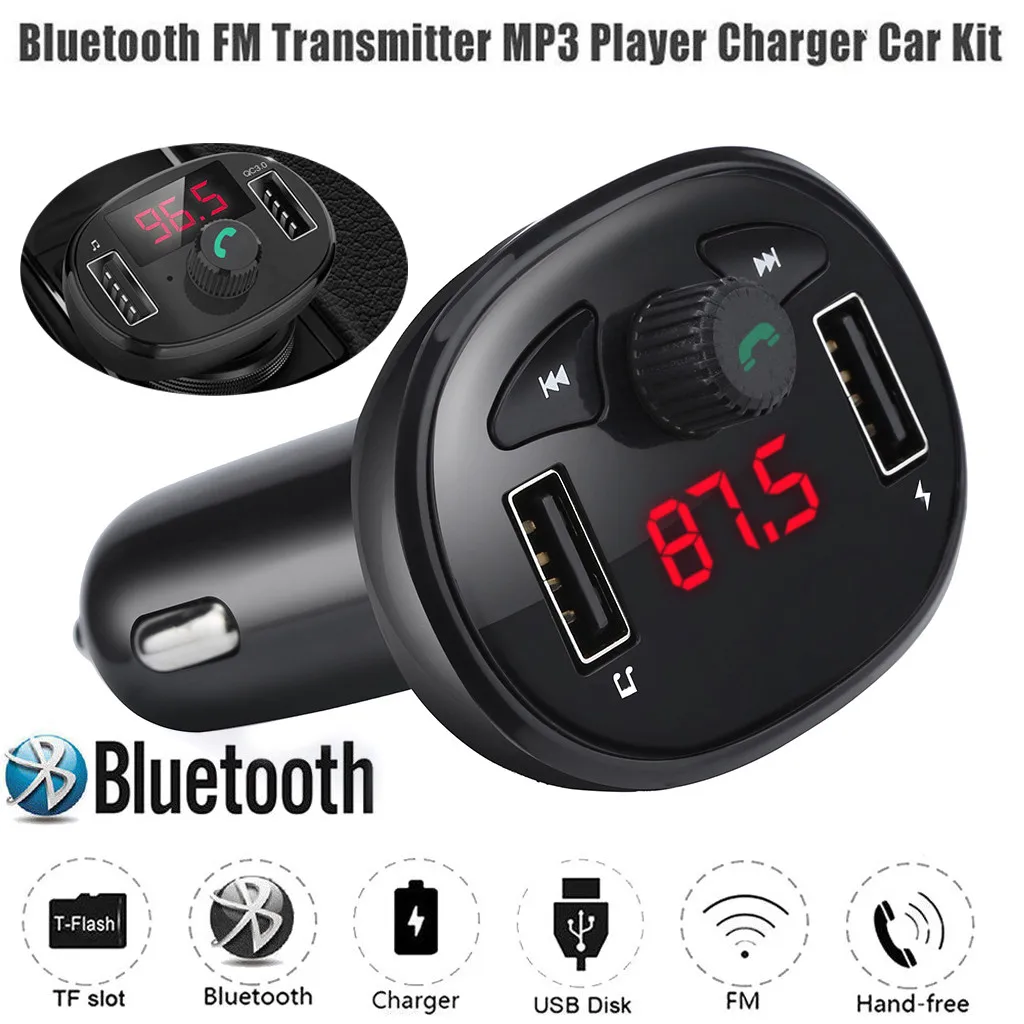 Fm-передатчик громкой связи Bluetooth гарнитура для каррег ЖК-дисплей Mp3 плеер громкой связи Bluetooth гарнитура для авто 5V 2.1A Универсальный Быстрый телефон зарядное устройство с двумя портами USB автомобильные аксессуары