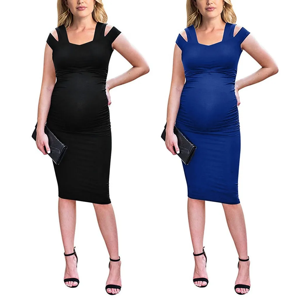 MUQGEW платье для беременных 2019 Мода для беременных без рукавов повседневное удобное платье с v-образным вырезом однотонное платье с рюшами