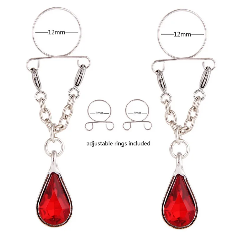 

Water Drop Non pierced Clip Nipple Ring Women Nipple Rhinestone Fake Nipple Shield Tassel Dangle Adjustable Sexy Body Jewelry