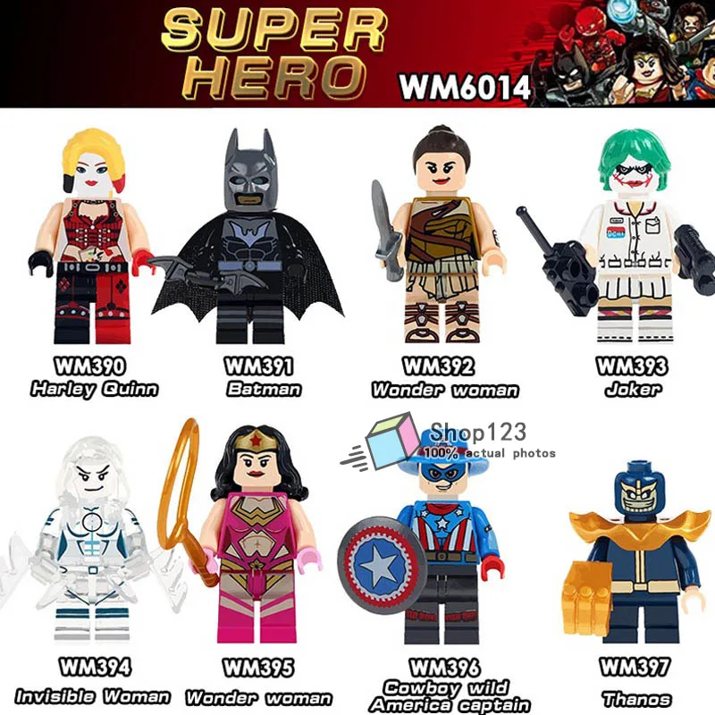 

Single Sale Building Blocks WM6014 Thanos Woderwoman Harley Quinn Batman Joker Super Heroes Bricks Education Toys For Children