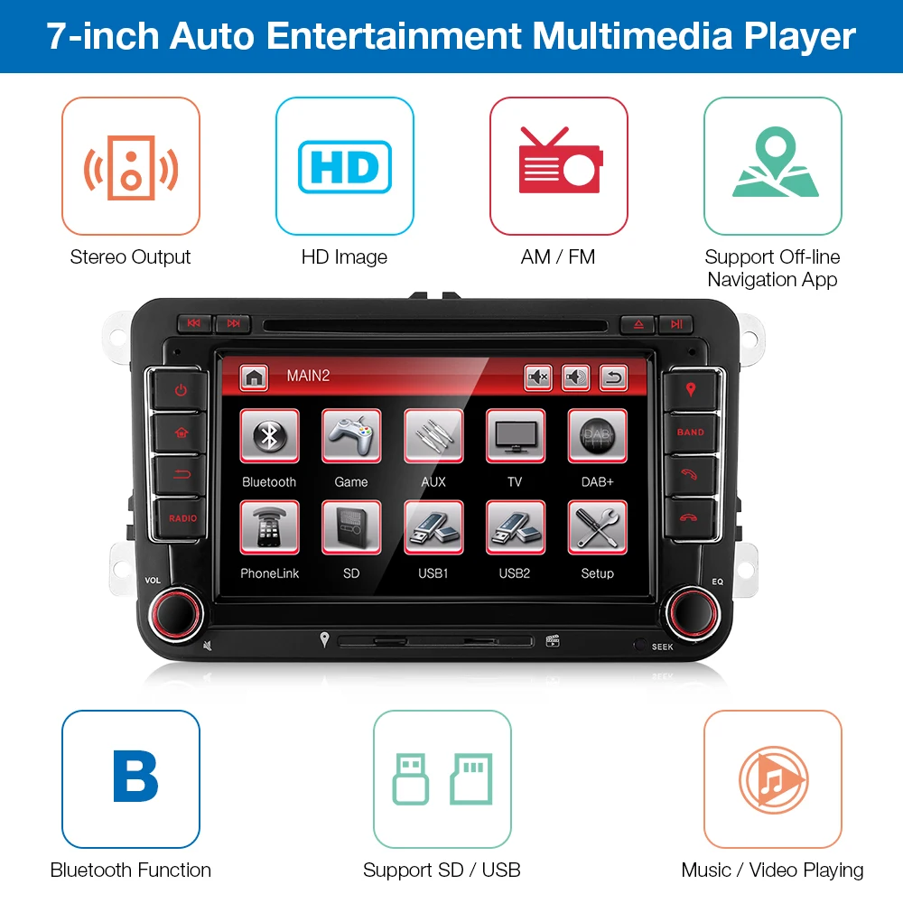 Perfect 2din Car Multimedia Player GPS WiFi Auto Radio Stereo 7" Touch Screen FM AM Video DVD Player Canbus DAB DSP Rear Camera for VW 0