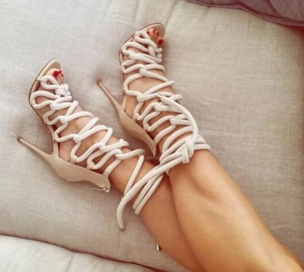 

Cross Tied Women High Heel Sandals Rope Braided Lace-up Women Summer Dress Shoes Peep Toe Cut-out Gladiator Sandals Boots