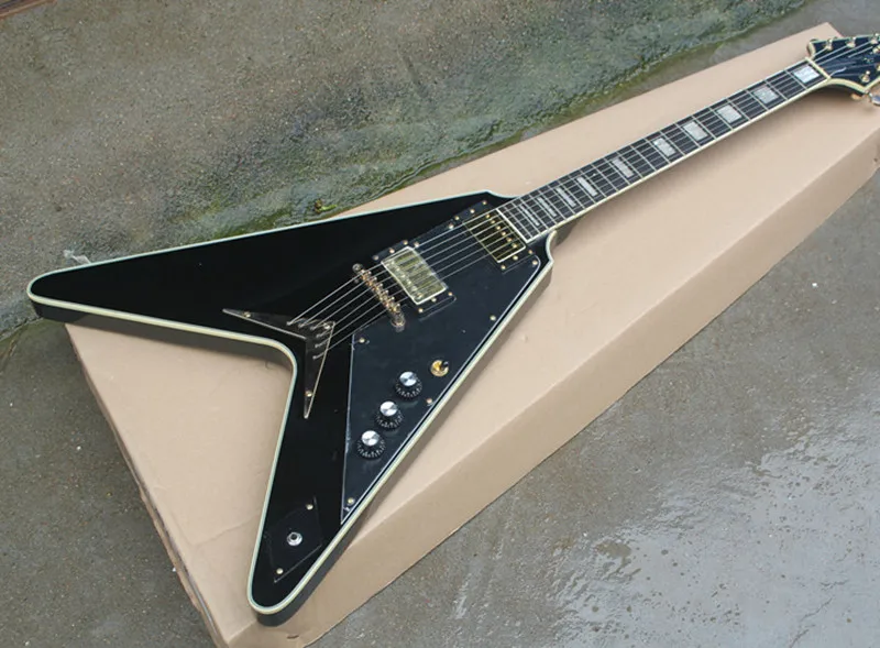 Black Unusual Shaped Flying V Electric Guitar,Rosewood Fingerboard