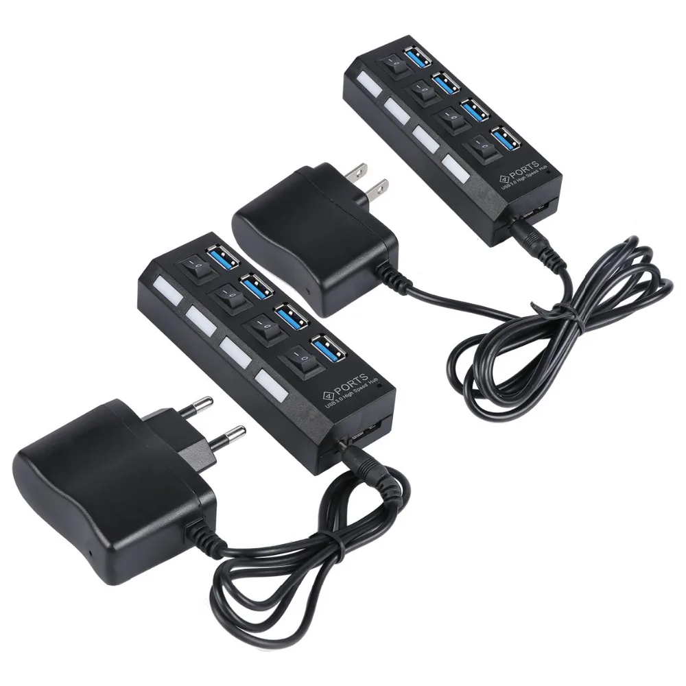 

New 4 Port USB 3.0 H ub On/Off Switches + AC Power Adapter Cable for PC Laptop