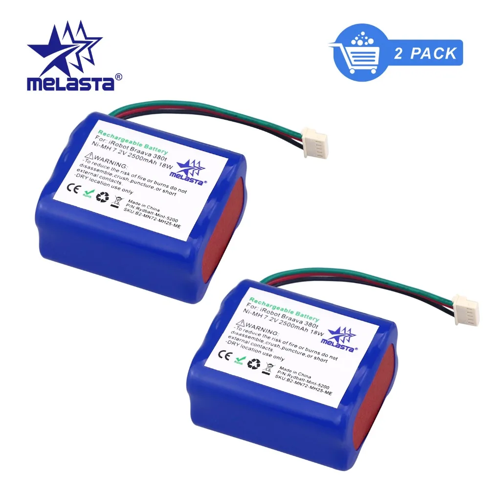 MELASTA 2 шт 7,2 V 2500mAh NiMH сменная батарея для iRobot Roomba Mint 5200 5200B 5200C Braava 380/380t 380j очиститель пола