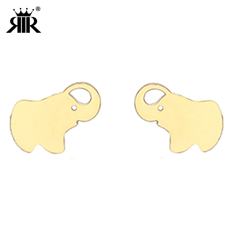 

RIR Stainless Steel Gold Baby Elephant Cartilage Stud Earrings For Women Animal Earring Simple Design