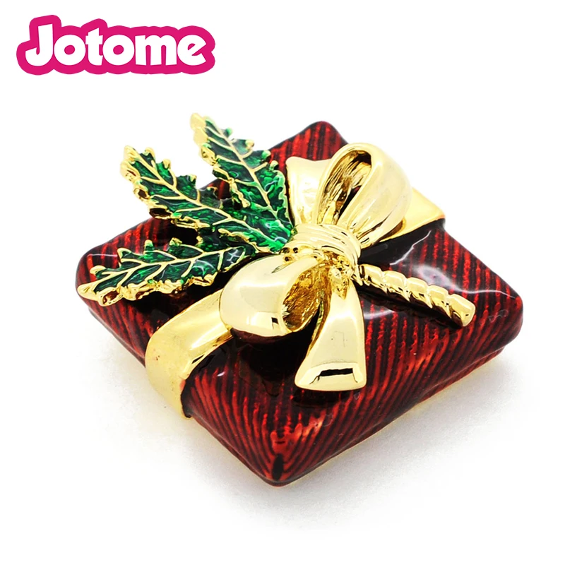 100 шт./лот большой красный giftbox с золотистым бантом Булавки брошь