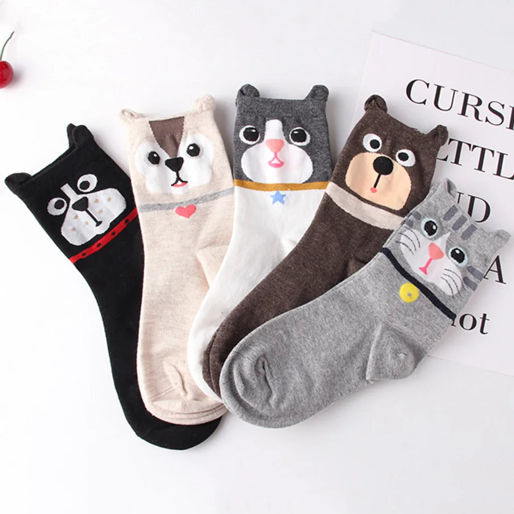 

Dog Socks Cute Socks Women 1 Pair Women Cotton Sock Cat Ear Animal Character Print Women's Winter Sock Kawaii Meias Mulher