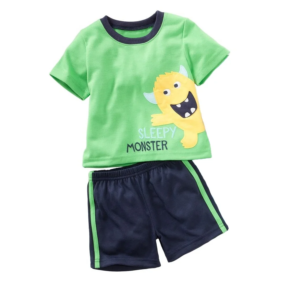 

H Boys Clothes Sets Green Monster Baby Boy's Sport Suits Children Clothing Suit Kids Pajamas Tee Shirts Pant 2-piece