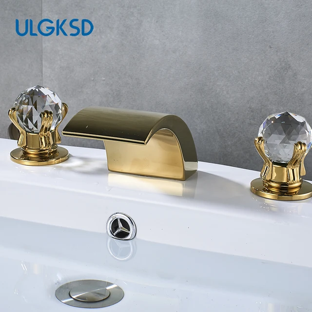 Ulgksd Golden Basin Faucet Waterfall Two Handle Crystal Ball Ulgksd Golden Basin Faucet Waterfall Two Handle Crystal Ball Faucets Bathroom Mixer Tap