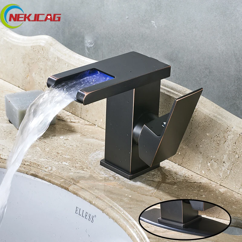 

ORB LED Basin Faucet Bathroom Sink Basin Faucet Deck Mount Waterfall Mixer Water Taps