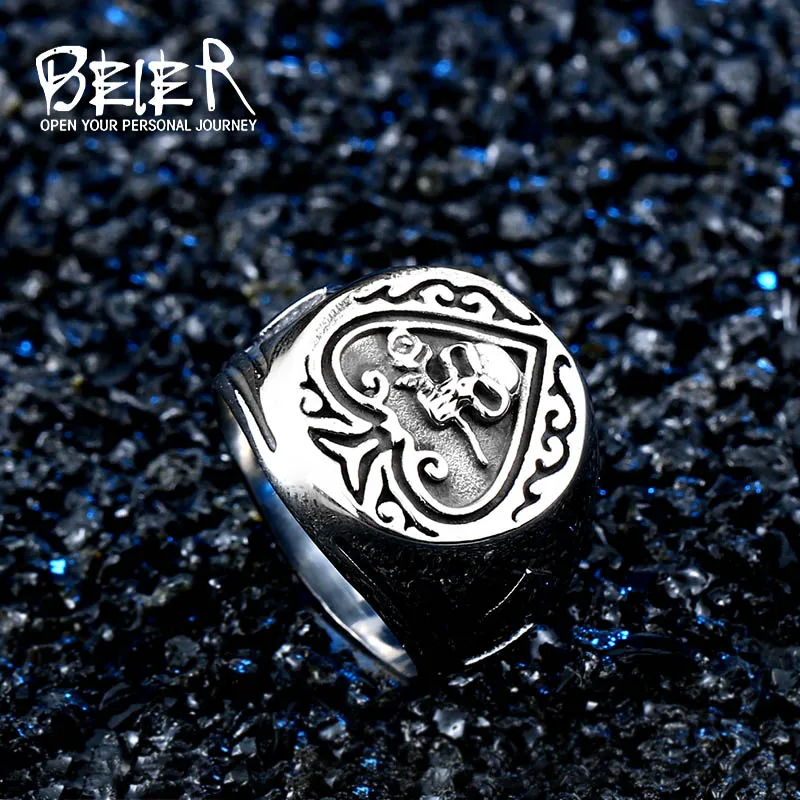 BEIER drop shipping skull bite rose poker design ring stainless steel Gothic personality men Punk rock jewelry Gift BR8-603