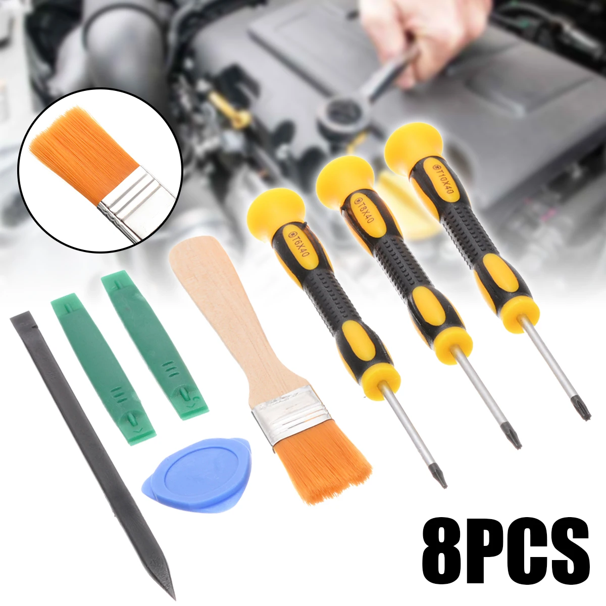 8pcs 3 Types Prying Tool Kit with T8 T6 T10 Screwdriver and Cleaning Brush Set For Xbox One 360 PS3 PS4
