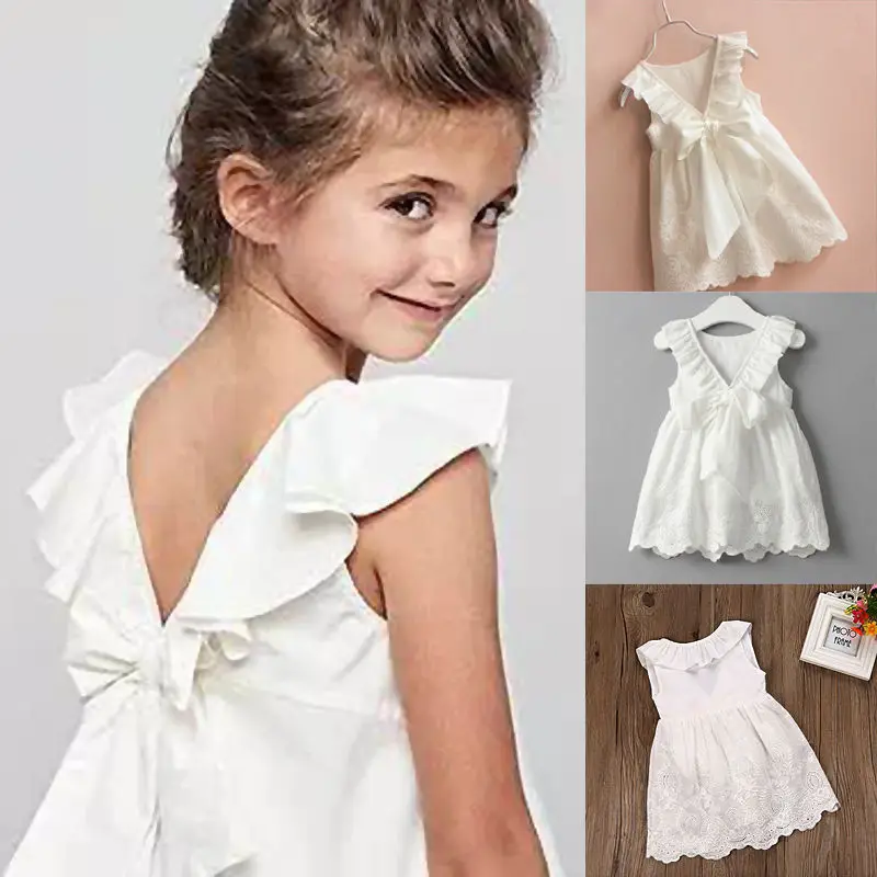 2018 милое симпатичное летнее платье для новорожденных девочек без рукавов с круглым вырезом; белое платье трапециевидной формы с цветочным