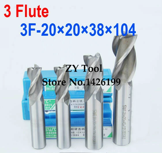 Free shipping 2pcs/box 3Flute 20mm CNC HSS End Mill Milling Cutter Engraving Tools