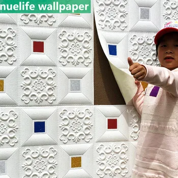 

3D color mosaic foam wall stickers creative TV background wall bedroom bedside office children's room soft pack wallpaper