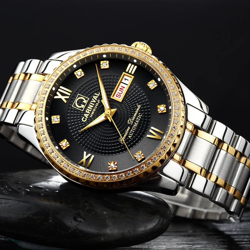 

Luxury Carnival Mechanical Watch Men Diamond Sapphire Waterproof LuminousCalendar Male Wristwatch reloj hombre