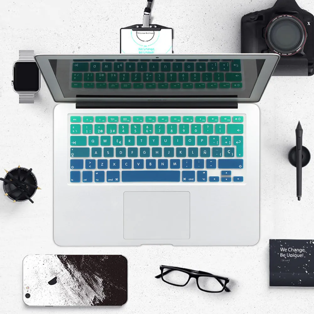 

Rainbow Gradient Euro Spanish Silicone Keyboard Cover Skin Stickers for MacBook Air Pro 13 15 17 imac 21.5 27 Wireless keyboard