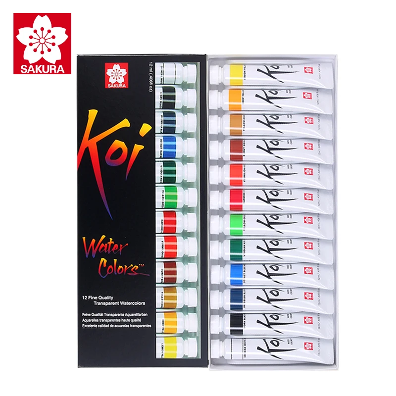 

Sakura Koi Full Transparent 12/18 Color 12ml Watercolor Paint Art Painting Set professional for Artist Student School Supplies