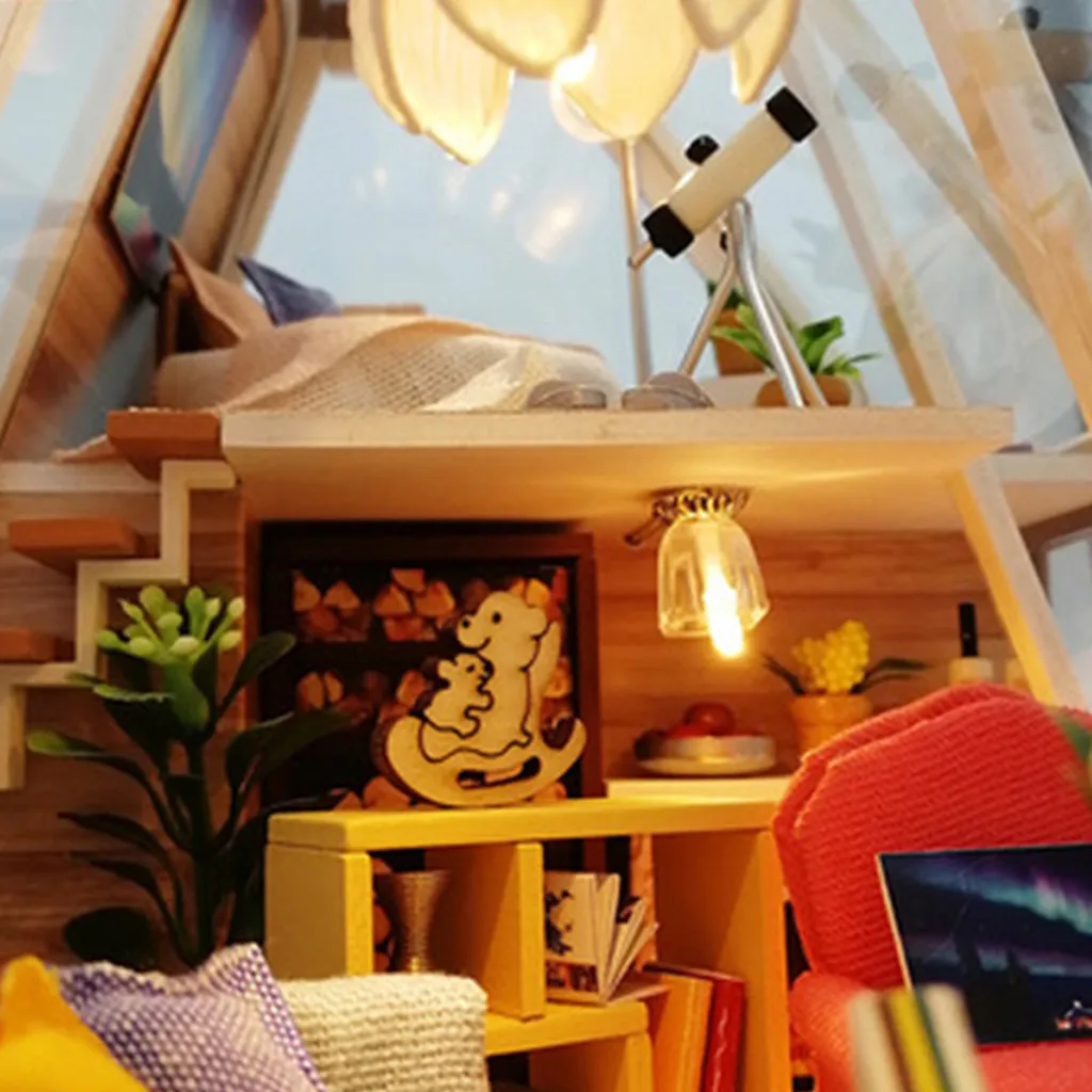 DIY деревянный ручной работы домик коробка игрушки собрать модель теплый дом миниатюрная мебель инновационный подарок для девочки светящаяся игрушка 40