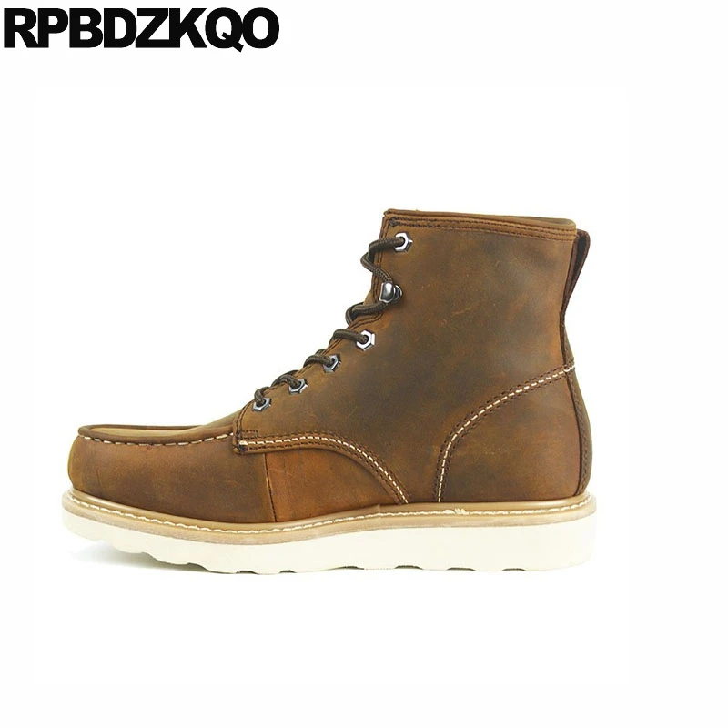 Combate Do Exército 2018 Queda Marrom Couro De Curto Militar Retro Tornozelo Artesanal Trabalho Homens Genuína Botas Cheio Segurança Sapatos Grão 7fAq74