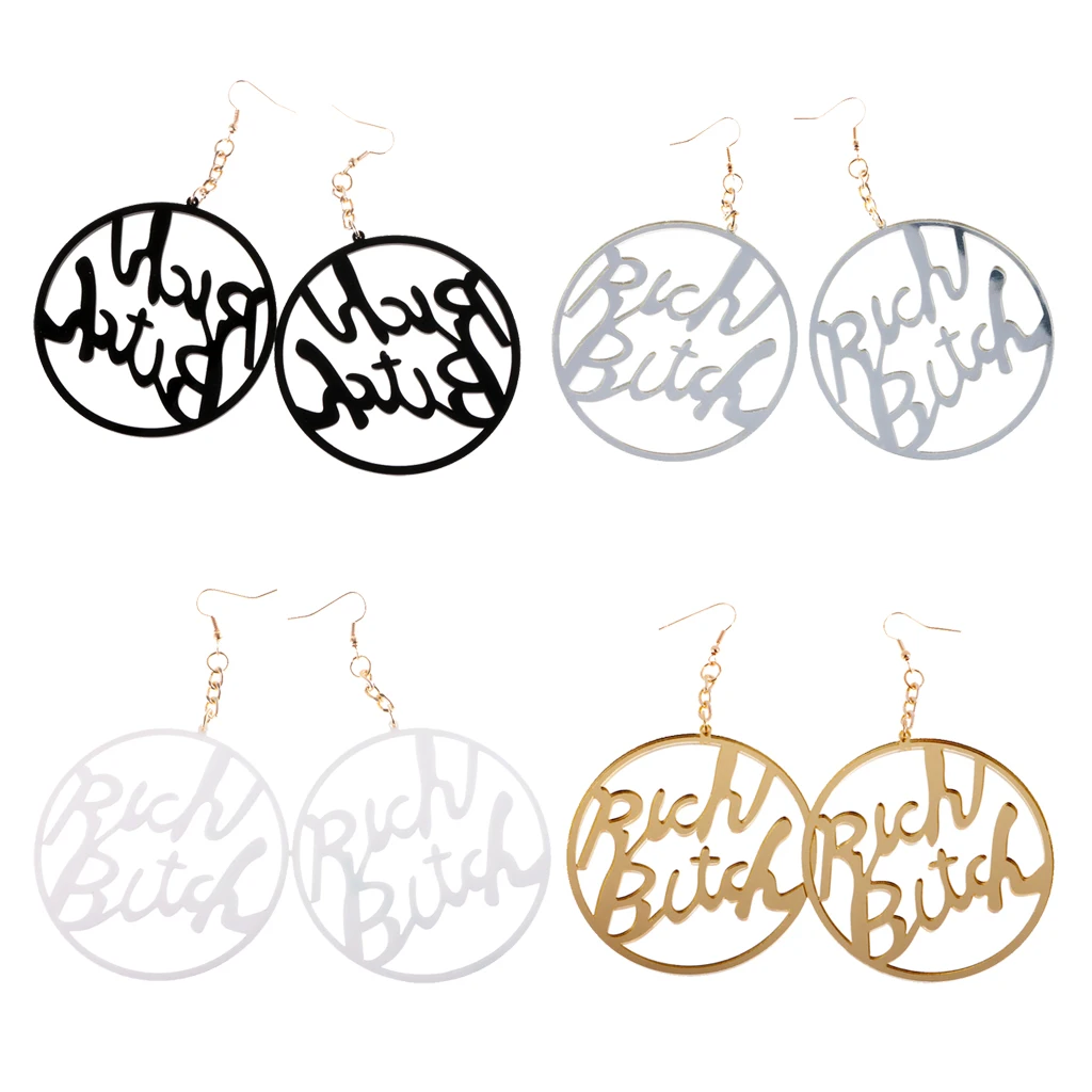 Oversized Punk Acrylic Earring Hip-hop Rich Bitch Big Letter Dangle Earrings for Party