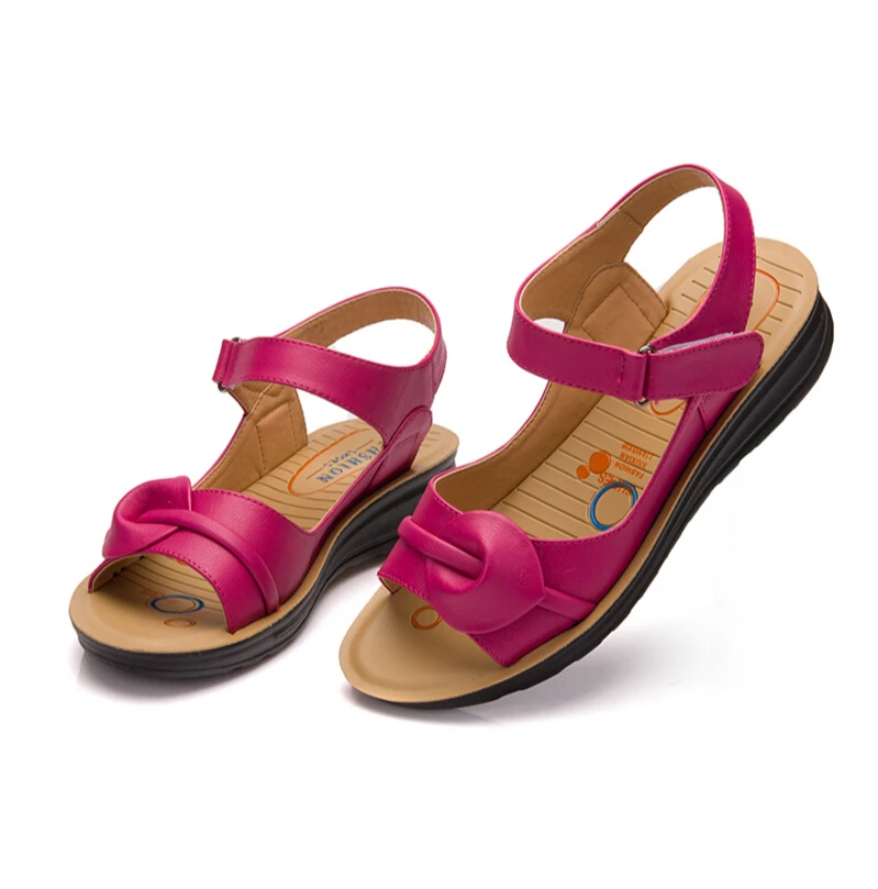 

2018new Summer Women Genuine Leather Sandals Ladies Flat Sandials Ankle Strap Fashion woman Casual Platforms Soft Shoes siz35-41