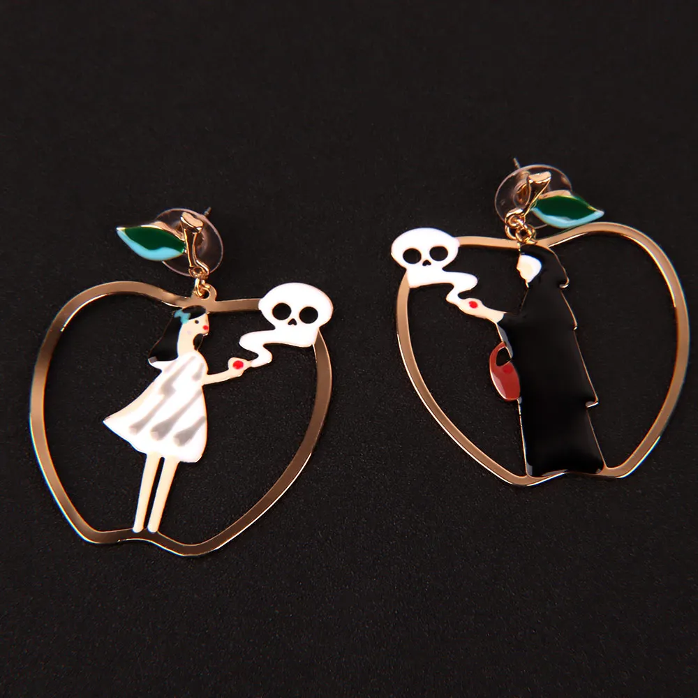 

Cute Cartoon Princess Queen Poison Apple Asymmetric Drop Earrings for Women Funny Big Apple Earring Party