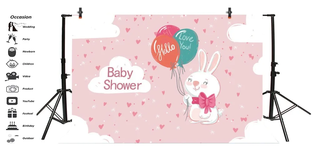 Laeacco Baby Newborn Cartoon Rabbit Balloons Clouds Photography Background Customized Photographic Backdrops For Photo Studio