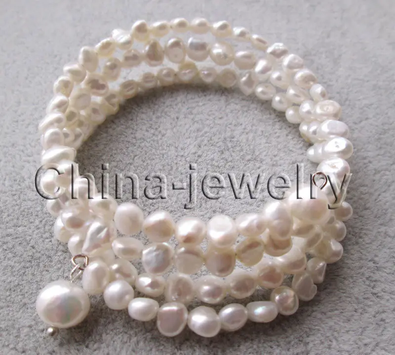 

Beautiful 8" 3row 5-6-9mm white baroque freshwater pearl bracelet @^Noble style Natural Fine jewe SHIPPING new >>free shipping