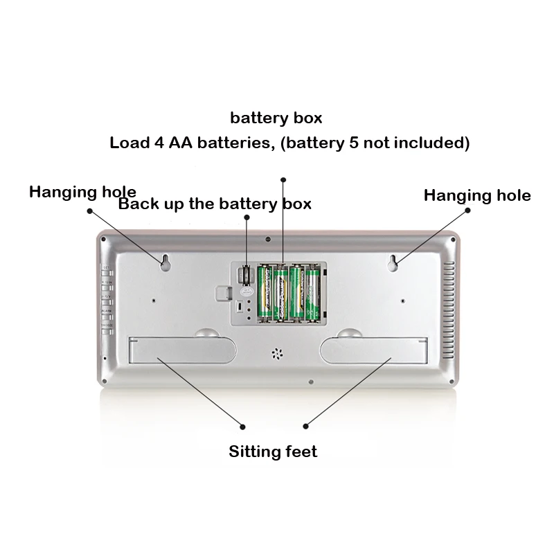 Большие цифровые настенные часы с ЖК-экраном и подставкой для рабочего стола с датой и датой повтора сигнала будильника с питанием от батареи