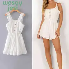 Jumpsuit women White Embroidery Romper Women Spaghetti Strap Overalls Ruffles Sleeveless Playsuit 2019 Elegant Jumpsuits