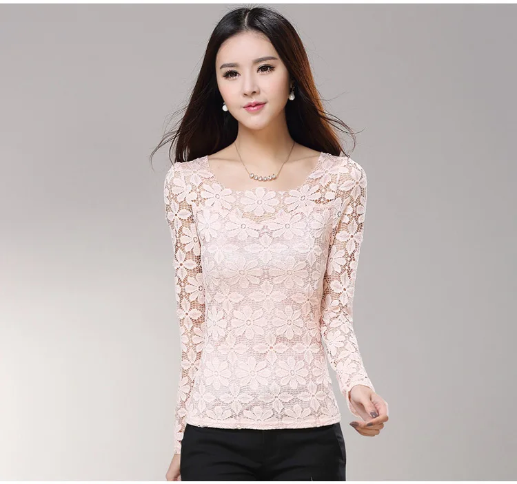 blouses & shirts Plus size S-5XL 2018 New fashion Women's Lace Crochet Blouses Shirts Long Sleeve Sexy Tops Women Lace Blouse camisa feminina long sleeve blouse